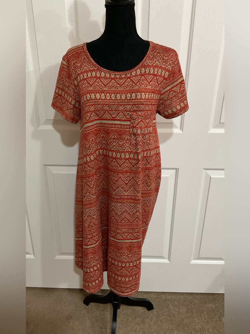 LuLaRoe M Orange and Cream Patterned Carly High Low Dress